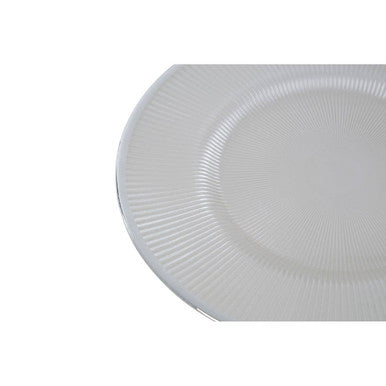 White Embossed Glass Dinner Plate with Silver Rim | Ida