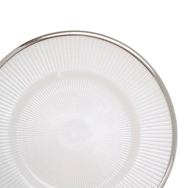 White Embossed Glass Side Plate with Silver Rim | Ida