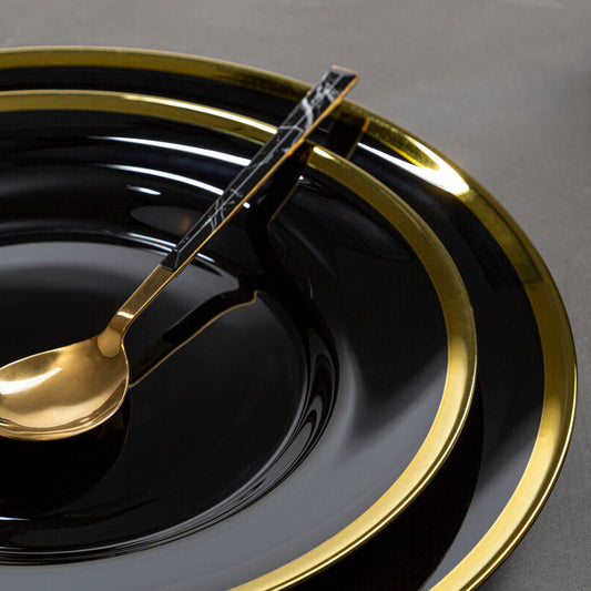 Ida Black Glass Side Plate with Gold Rim