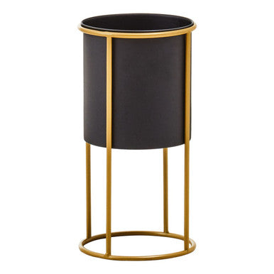 Small Black and Gold Floor Standing Planter | Trosa