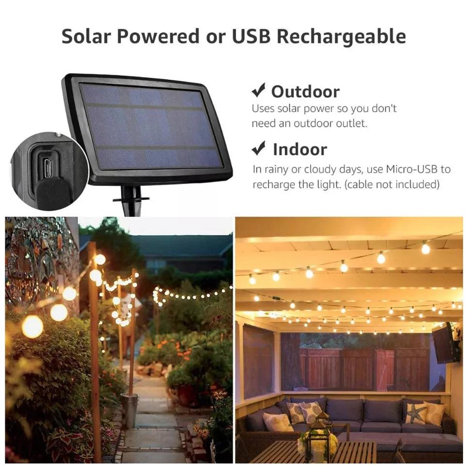 7.6M / 25FT LED Solar / USB Dual Power Festoon Globe String Lights