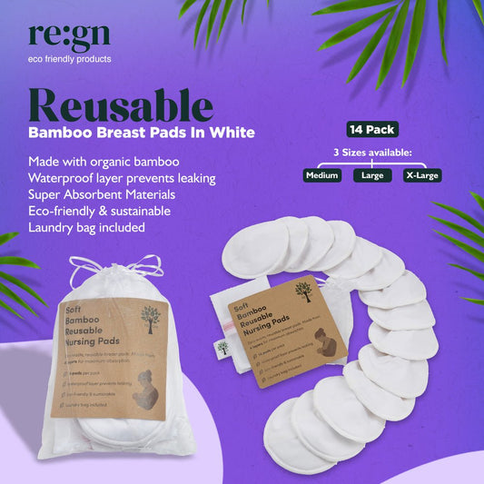 White Bamboo Breast Pads (Medium to XL) - 14 Pack