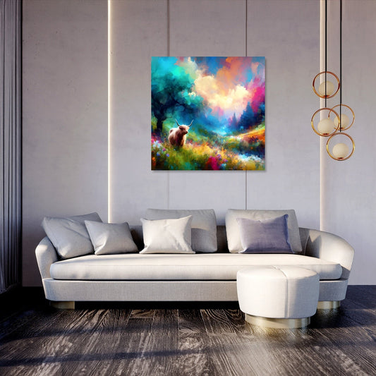 Vivid Highland Cow Escape Canvas