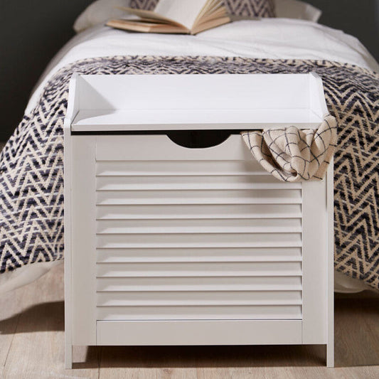 Shutter White Wood Laundry Storage Cabinet