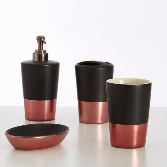 Alpha Black Stoneware Toothbrush Holder with Copper Base