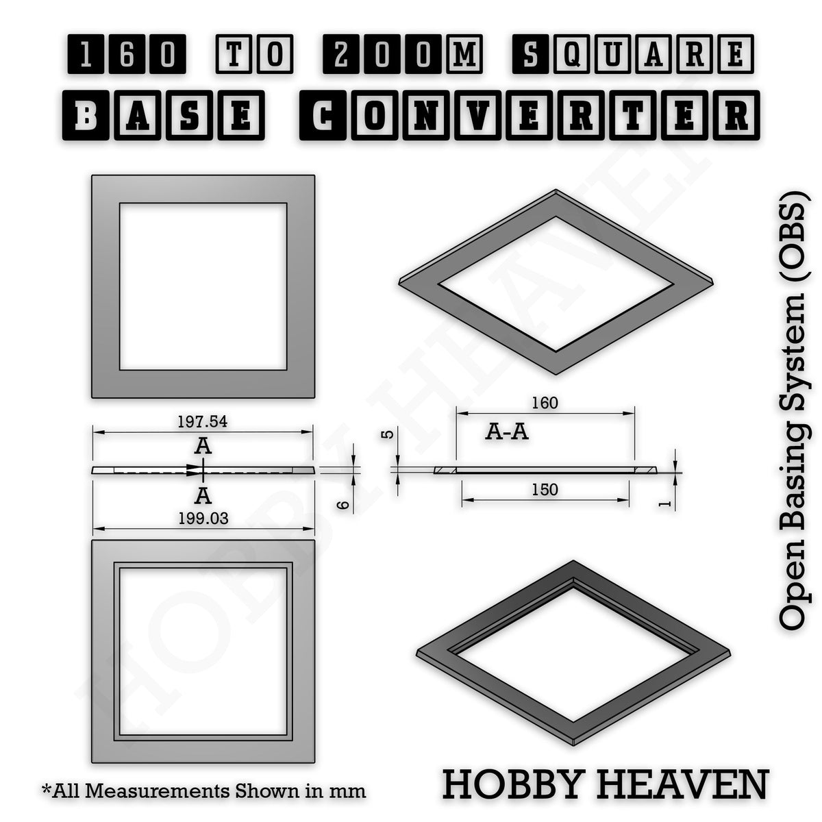 Square to Square Base Converters 3D Print Full Range