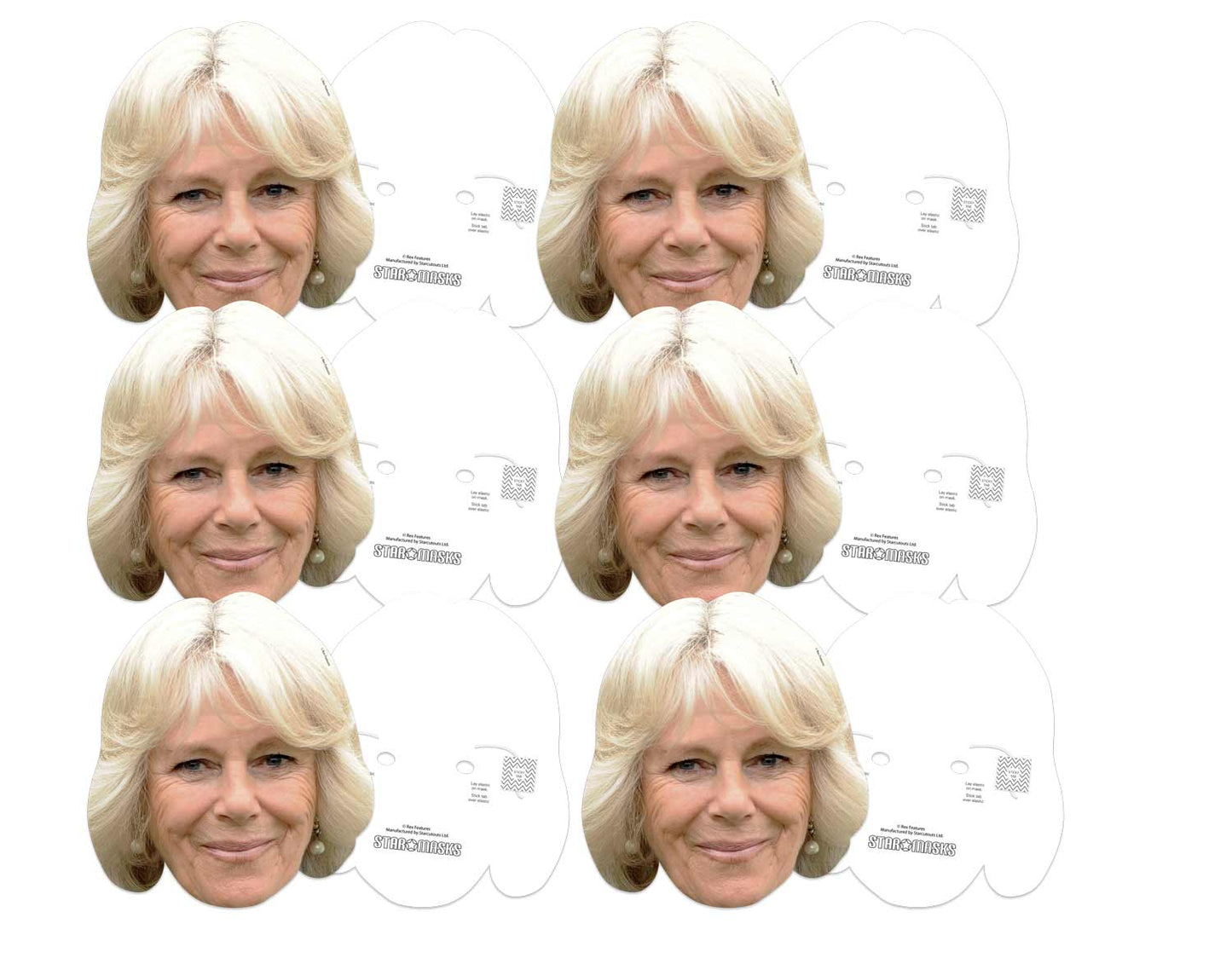 SMP164 Camilla Parker-Bowles British Royals Six Pack Cardboard Face Masks With Tabs and Elastic