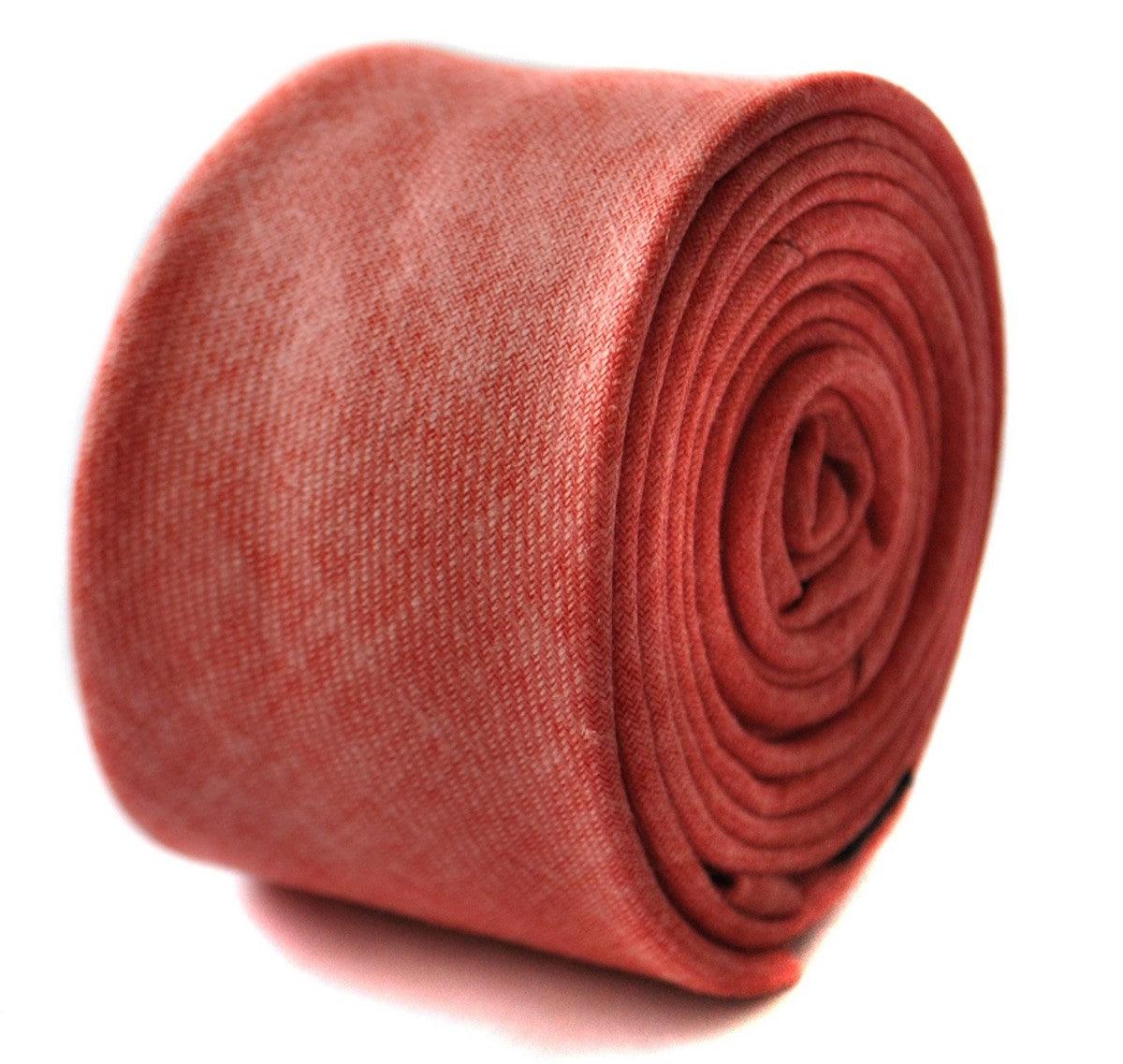 coral red slim linen tie