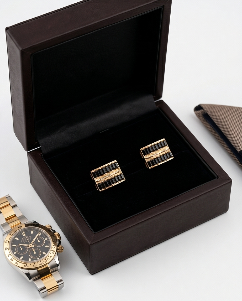 Rose Gold & Black Baguette Rectangular Cufflinks