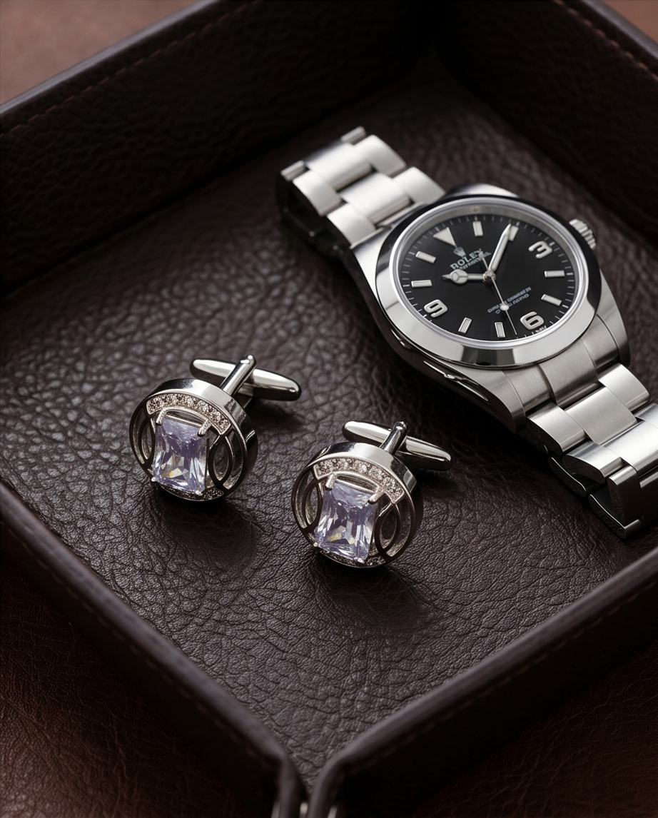 Sky Blue Crystal & Diamond Accent Cufflinks