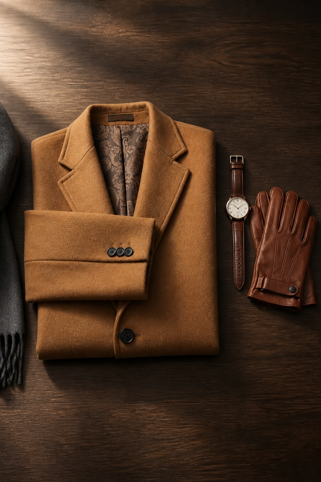 Classic Camel Wool-Blend Overcoat with Single Back Vent