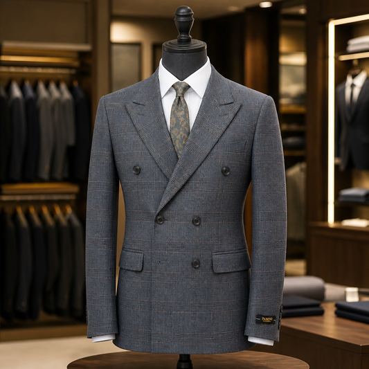 Charcoal Blue Glen Check Double-Breasted Suit