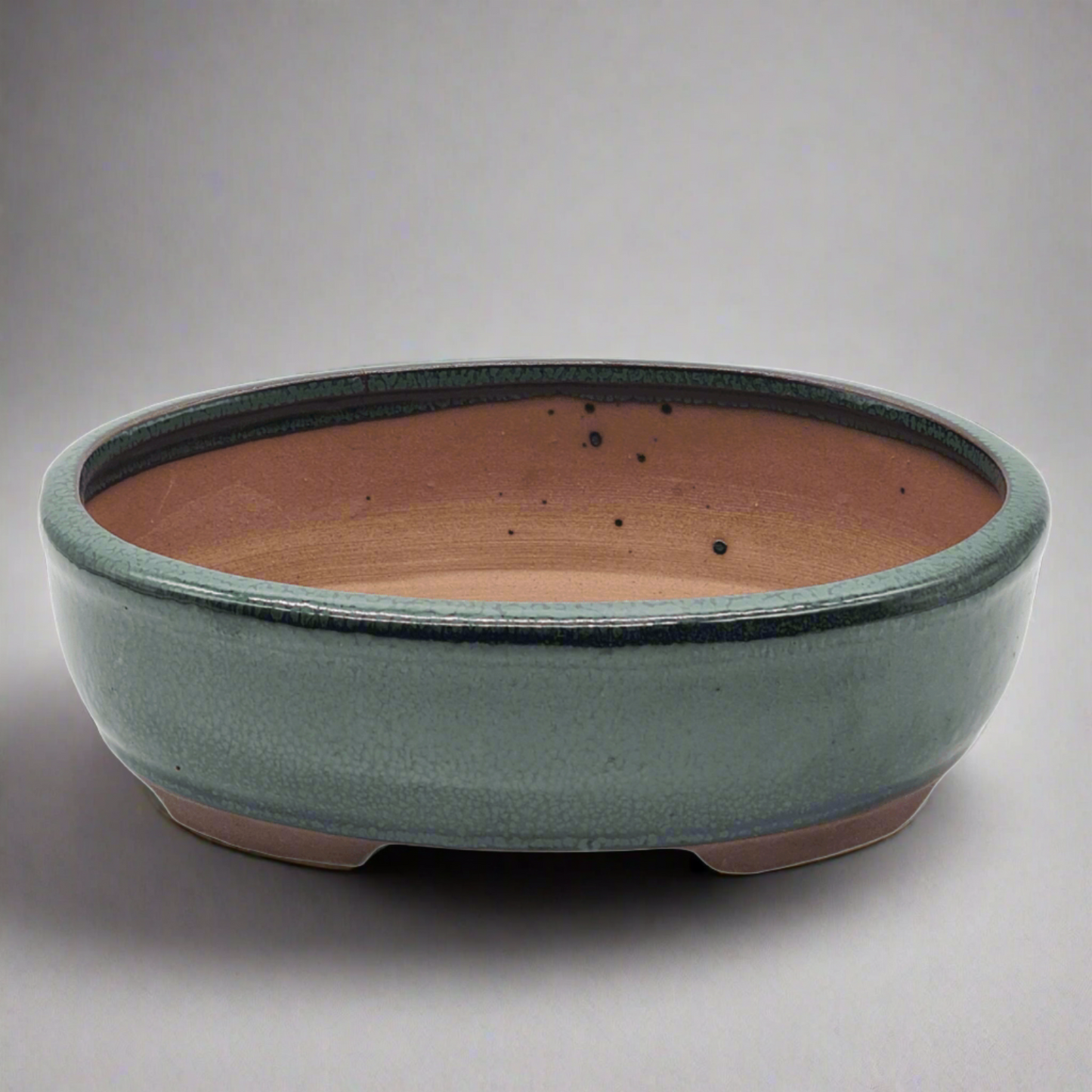 18cm Glazed Bonsai Pot | Oval | 18cm x 15cm x 5cm | Green