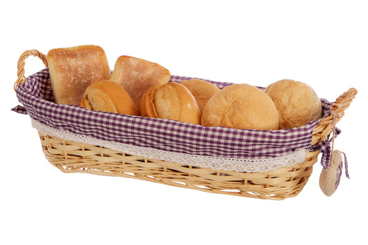 Orla Purple Gingham Lining Oblong Willow Bread Basket