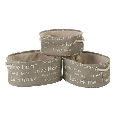 English Words Set Of Three Grey Oval Storage Baskets