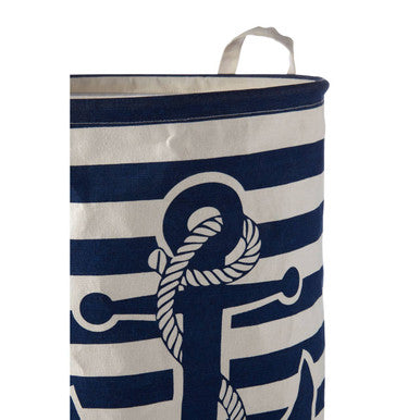 Anchor Blue and White Textile Laundry Bag with Anchor Design