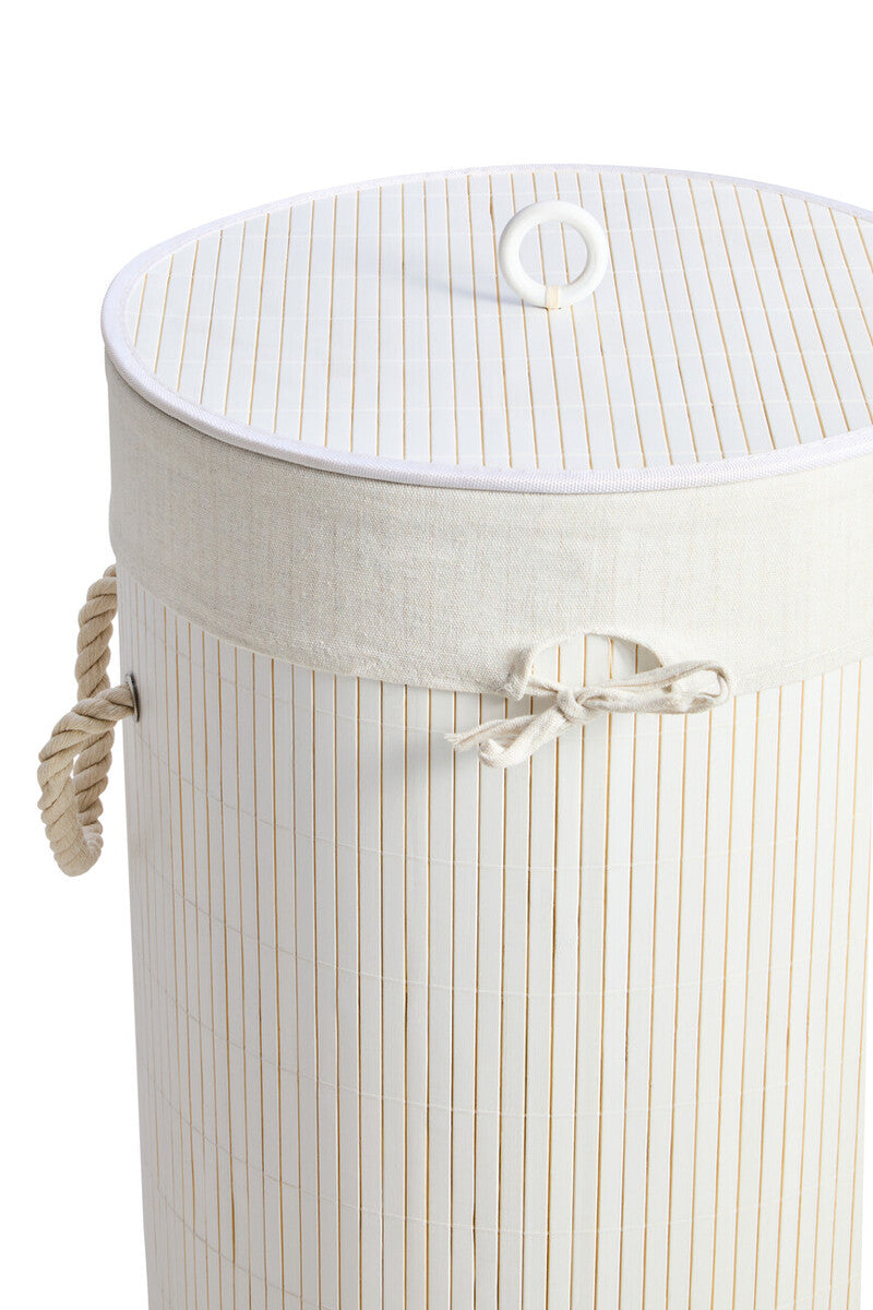 Round White Bamboo Laundry Hamper | Kankyo