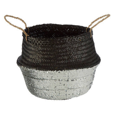 Salos Black and Silver Medium | Seagrass Basket