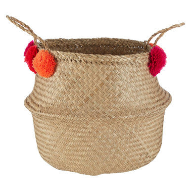 Medium Seagrass Pom Pom Basket