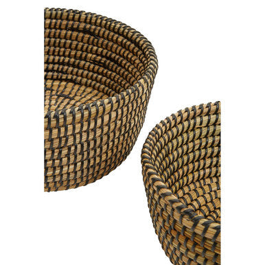 Lidi Set Of Three Straw Baskets With Black Detail