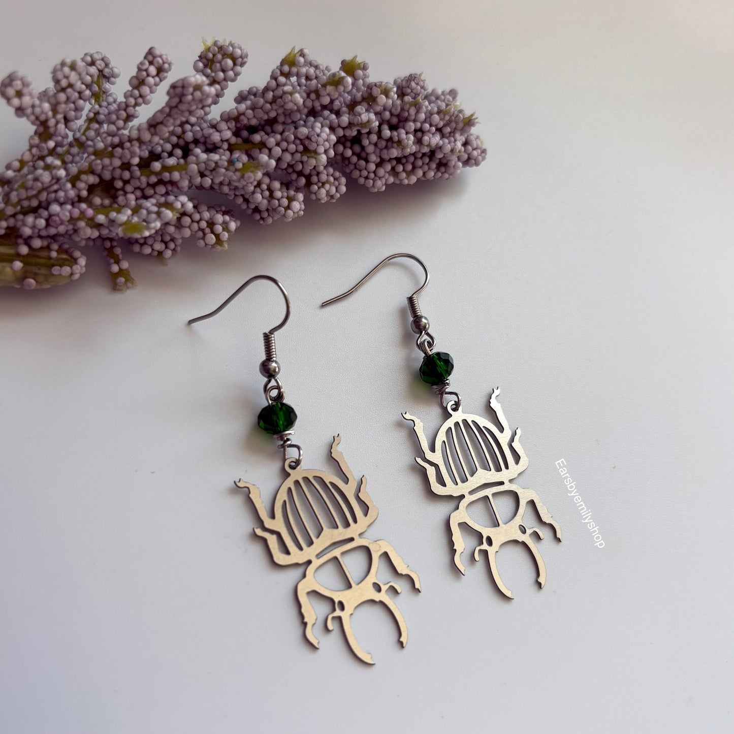 Cool quirky silver stainless steel beetle insect dangle earrings