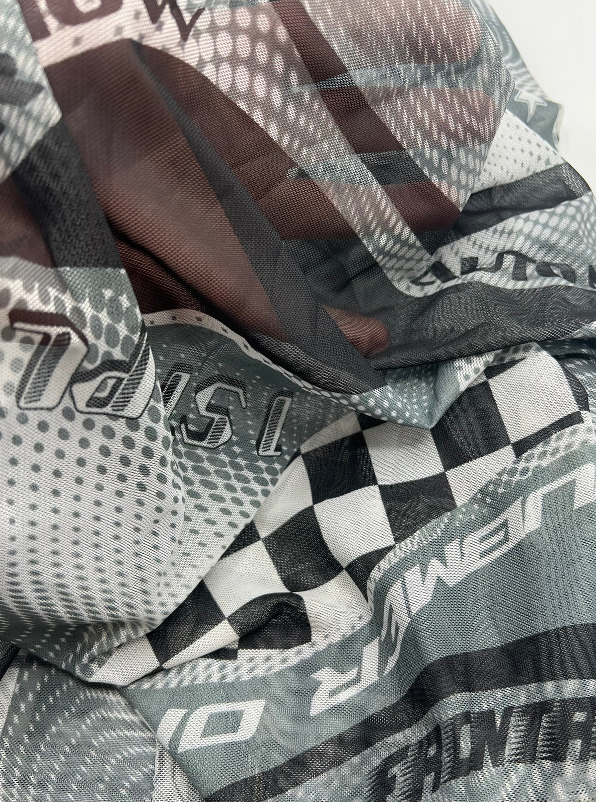 Black Grey Racing Print Mesh Fabric Stretch