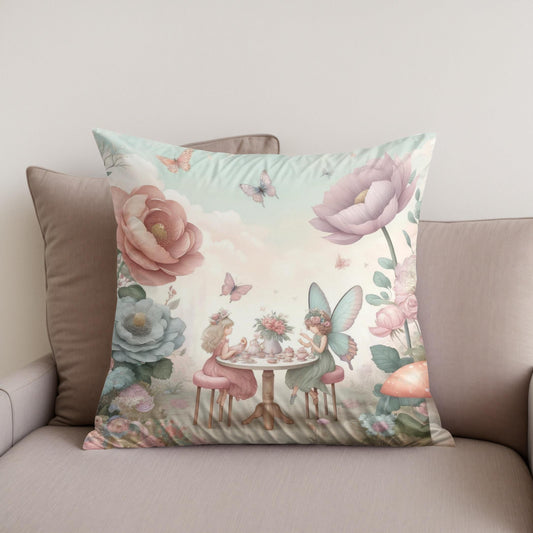 Fairy Garden Tea Party Cotton Cushion