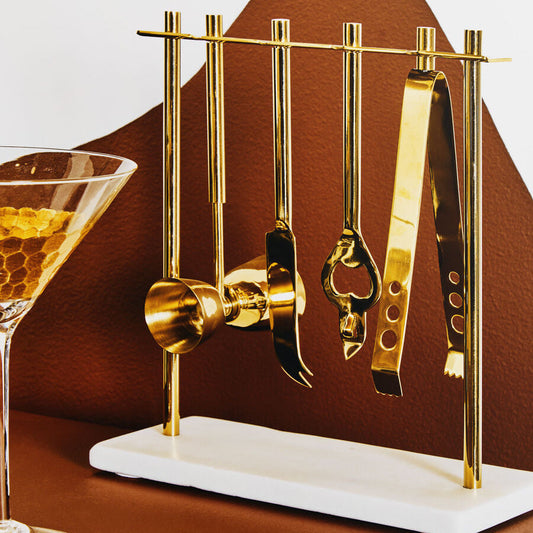Omari Marble And Gold Finish Bar Tool Stand