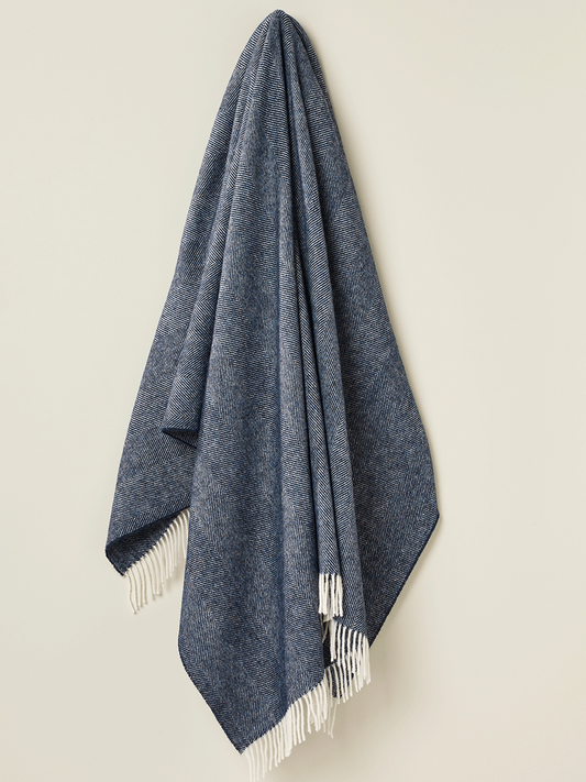 Herringbone Shetland Pure New Wool Throw - Navy Blue