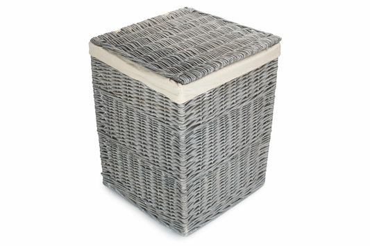Grey Wash Willow Square Laundry Basket with White Lining - Large