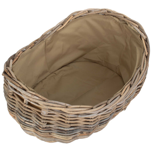 Large Boat Shaped Rattan Log Basket With Cordura Lining