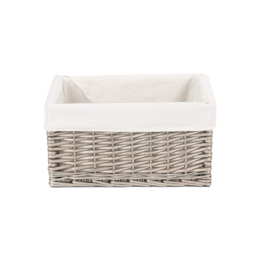 Medium Antique Wash Willow Storage Basket with White Lining