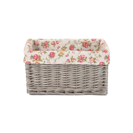 Medium Antique Wash Willow Storage Basket with Garden Rose Lining