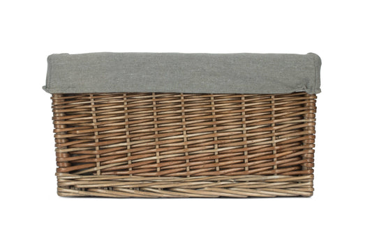 Medium Antique Wash Willow Storage Basket with Grey Sage Lining
