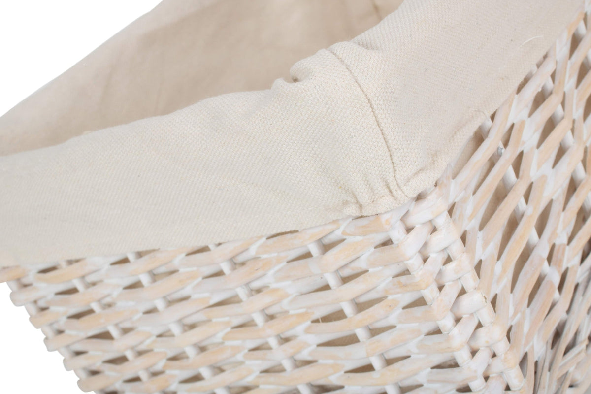 Medium White Wash Wicker Storage Basket with White Lining