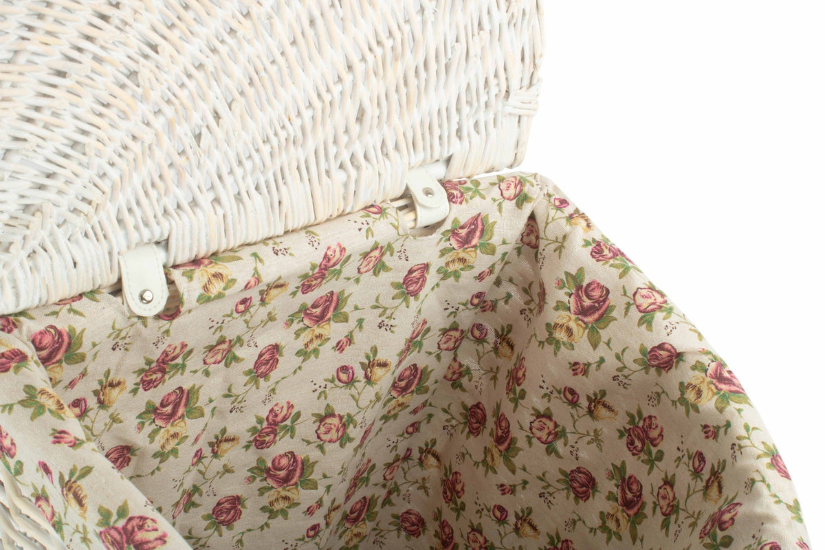 White Wash Willow Corner Laundry Hamper With Garden Rose Lining - Large