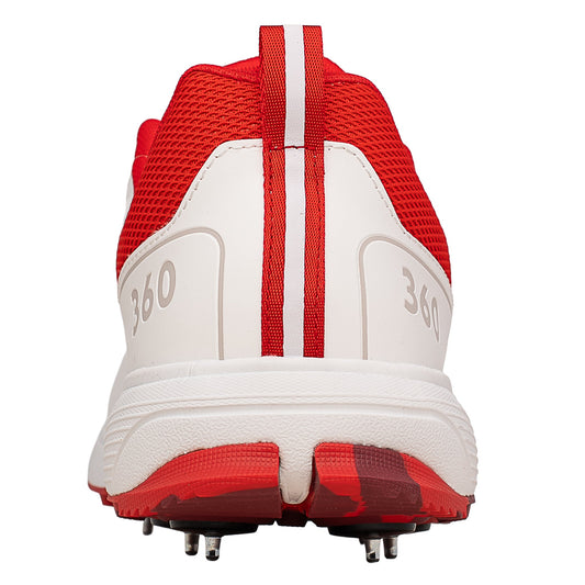 Newbery 360 Cricket Shoe - White & Red Spikes