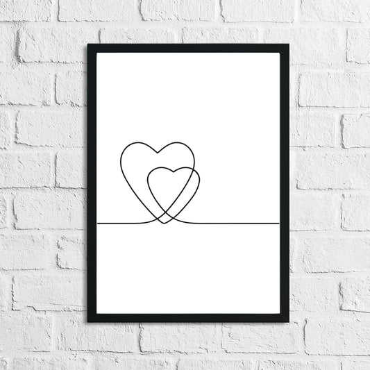 2 Hearts Simple Line Work Bedroom Wall Decor Print