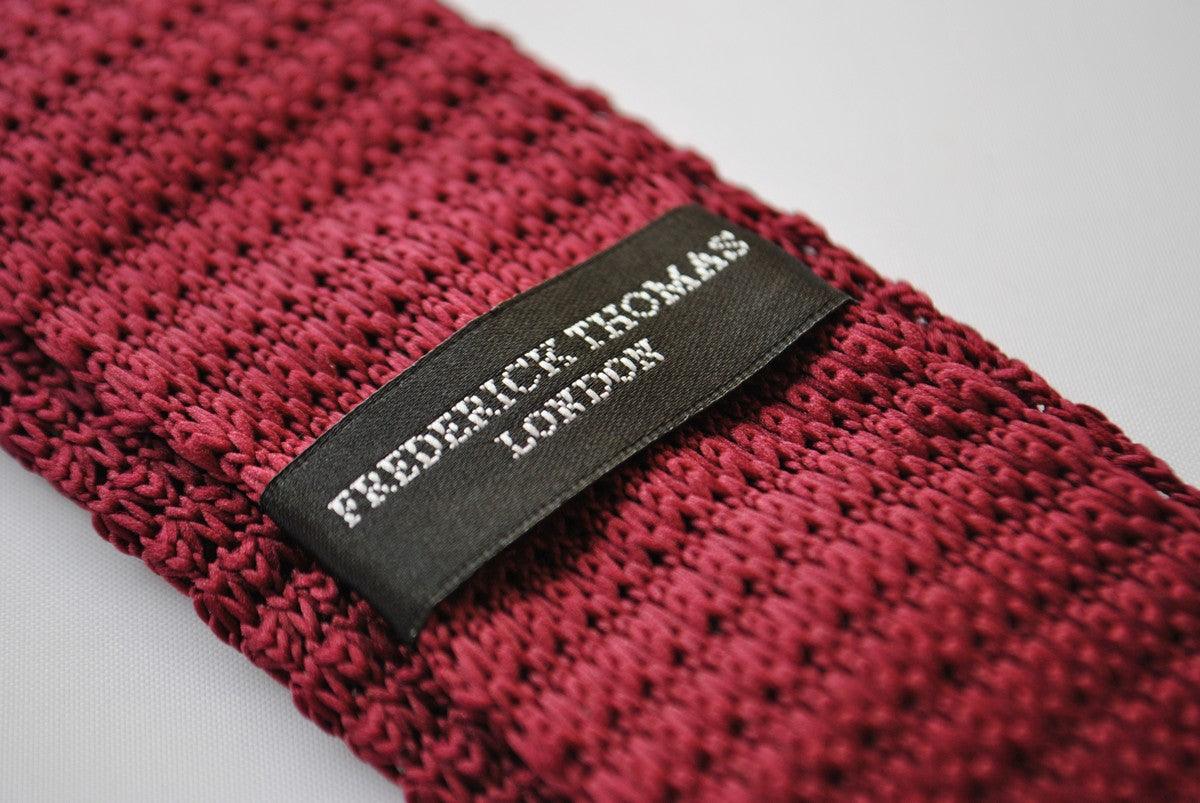 burgundy skinny knitted tie with gold polka dots