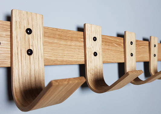 Spring Oak Coat Rack - 5 Hook Wall Mount