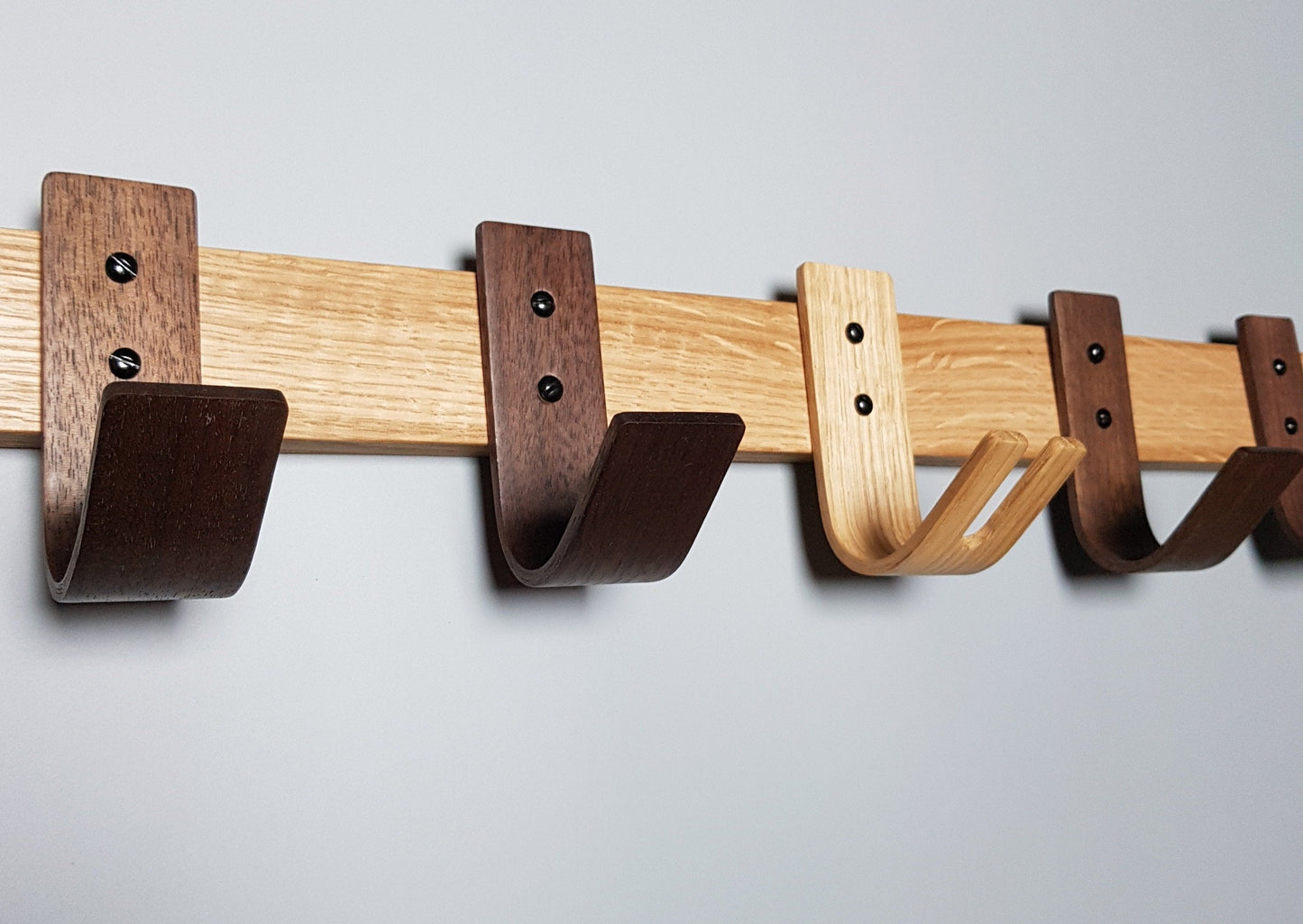 Sunrise Oak & Walnut Coat Rack with Key Storage - 5 Hooks