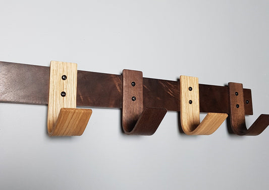 Walnut & Oak Blended Coat Rack - 5 Hook Wall Mount