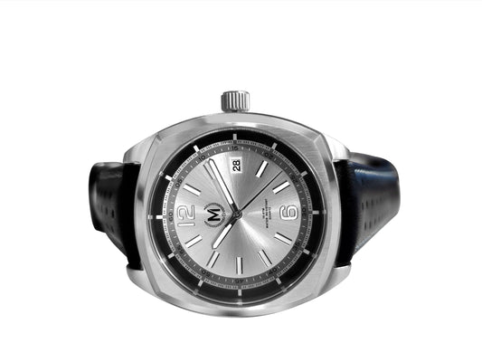 Silver Dial Driver, Black And Red Strap