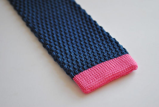 navy blue skinny knitted tie with hot pink tip