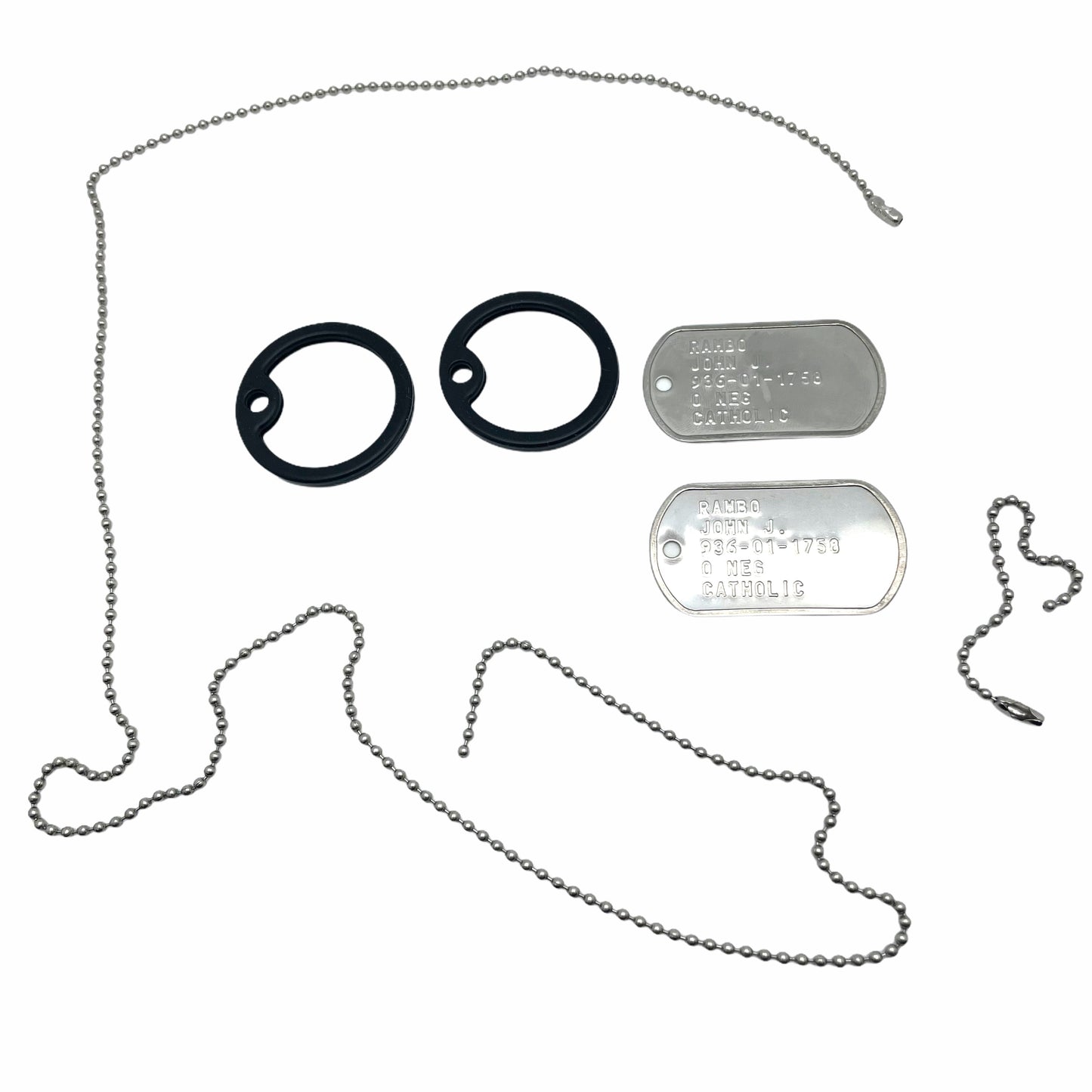 JOHN JAMES RAMBO Military Dog Tags Set Costume Prop Replica - Stainless Steel - Chain Included