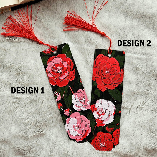 Camellia Whispers Bookmark – 3D Printed Floral Bookmark with Holographic Back & Handmade Tassel