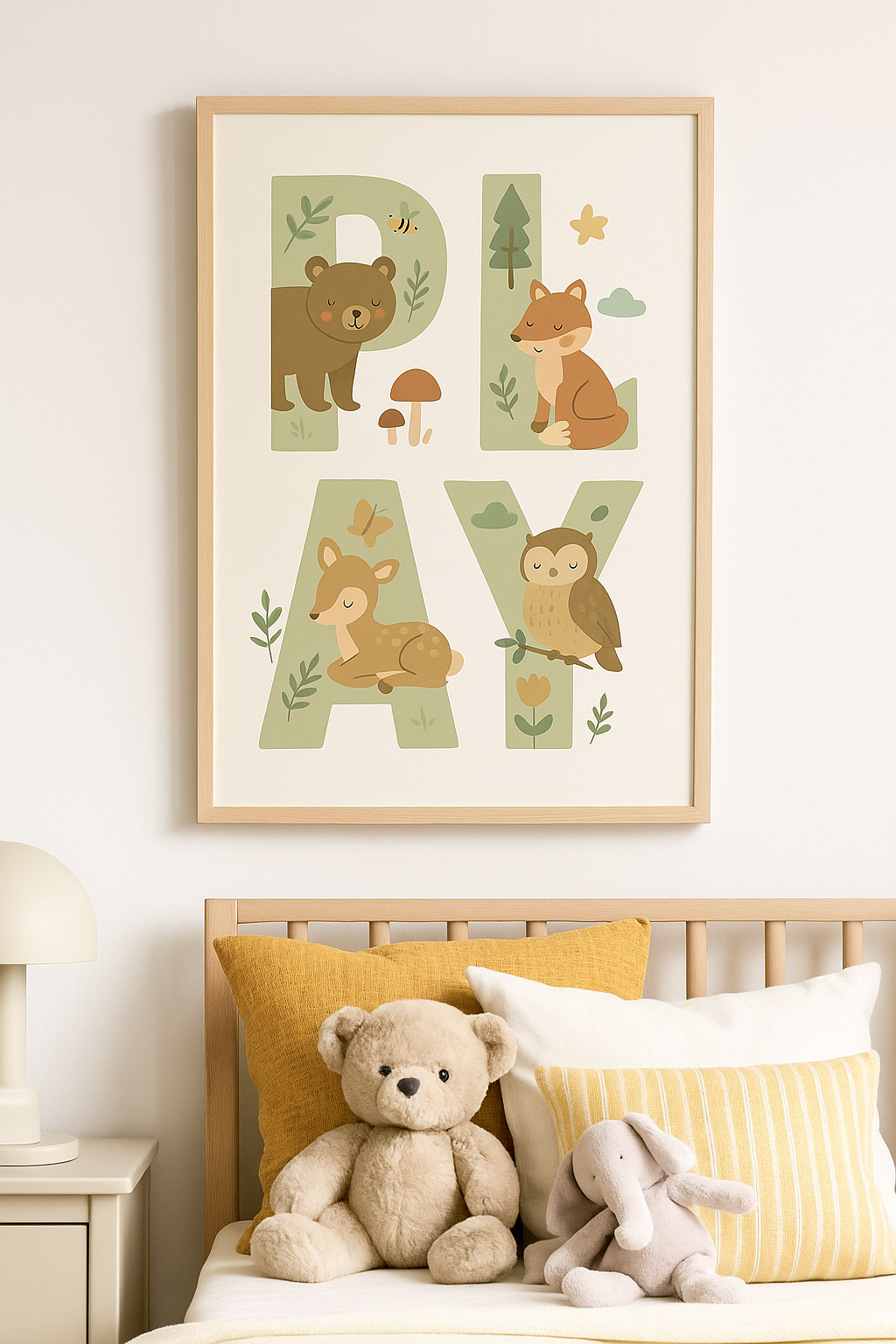 Woodland PLAY Nursery Print – Forest Animal Wall Art for Kids
