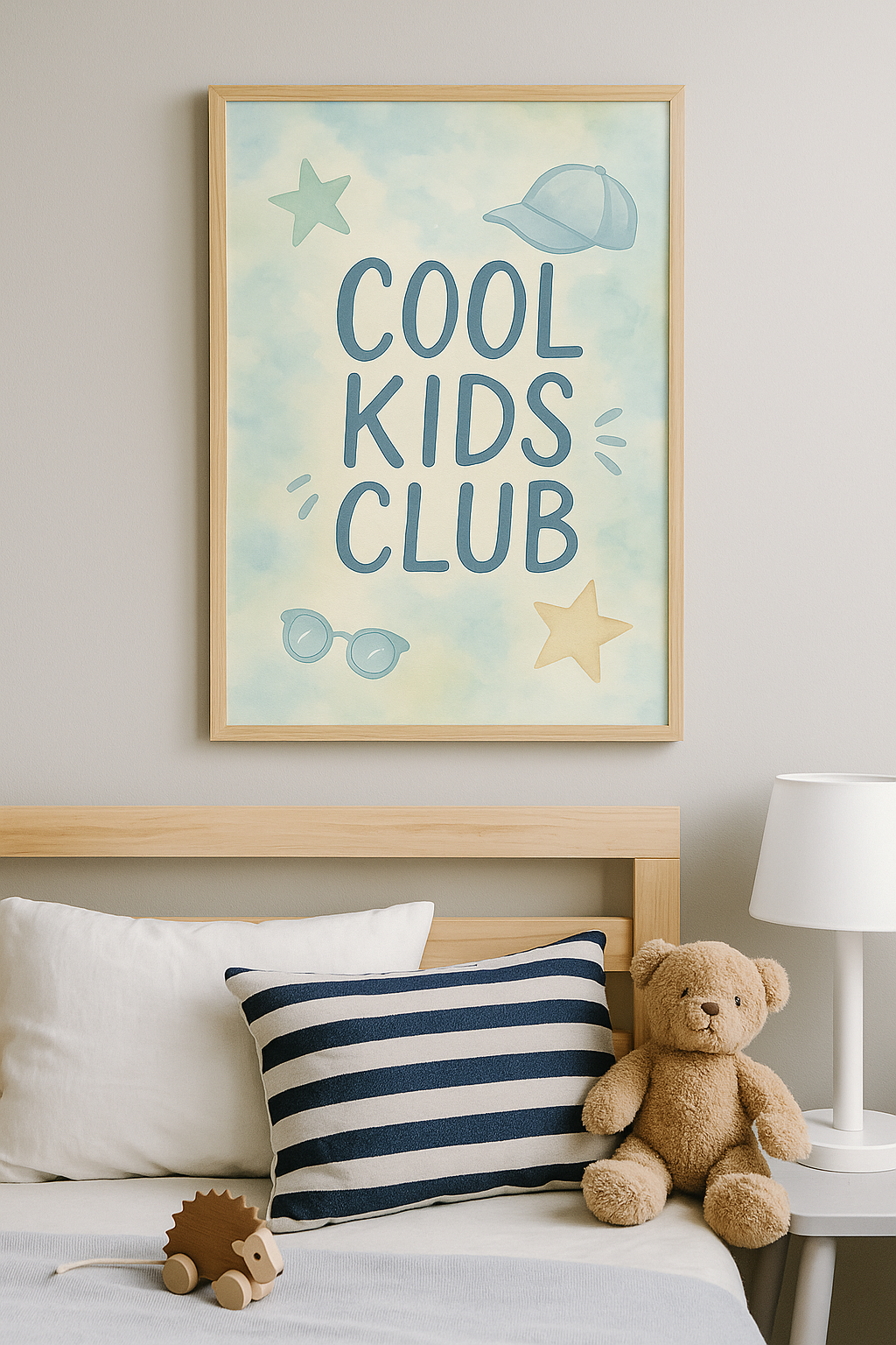 Cool Kids Club Wall Art – Blue Baseball Cap & Star Poster for Boys' Rooms
