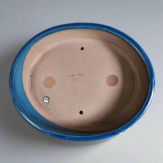 27cm Glazed Bonsai Pot | Oval | 27cm x 22cm x 7cm | Blue