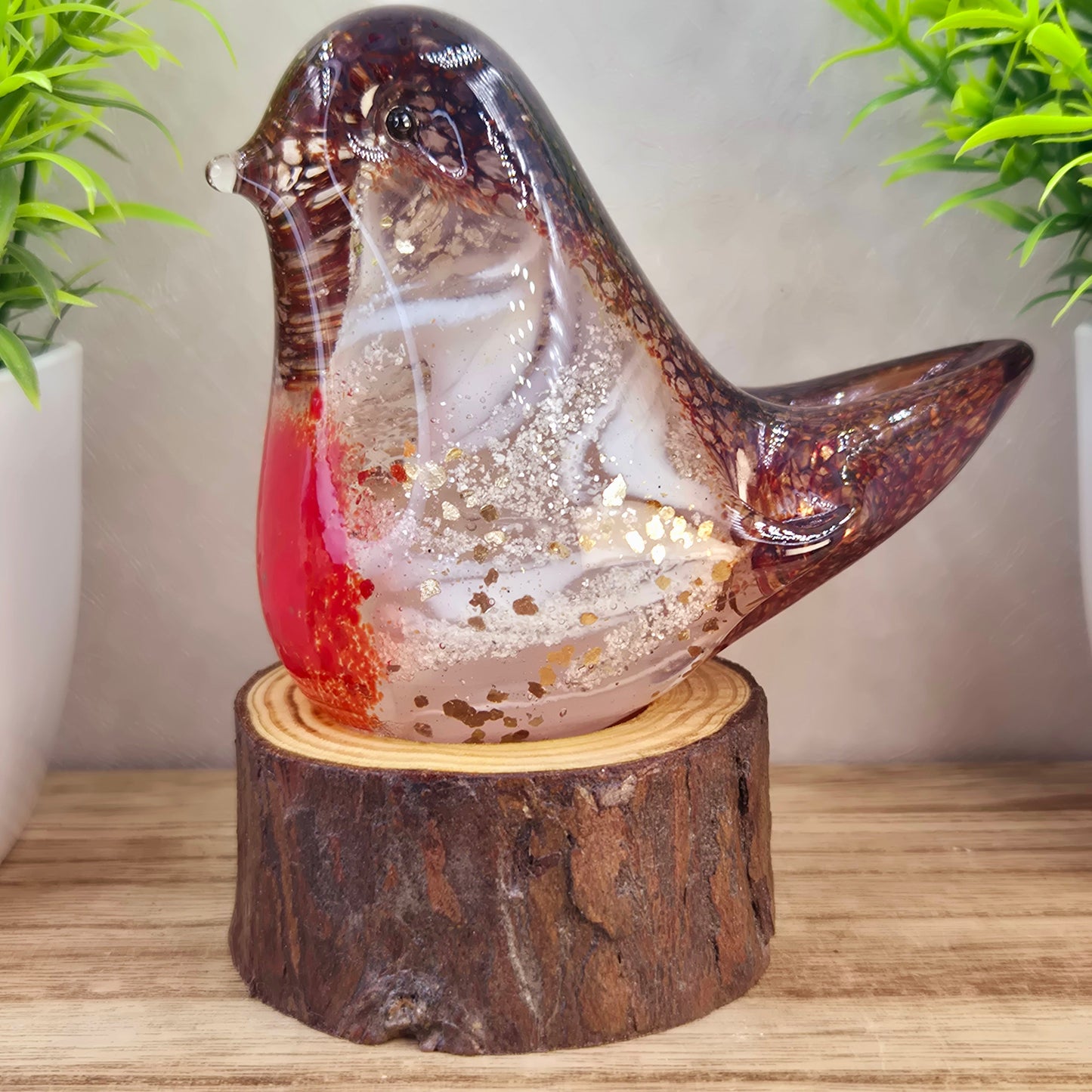 Handmade Glass Robin with Cremation Ashes